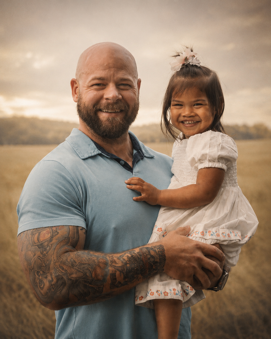 Bryan Avery holding his daughter outdoors